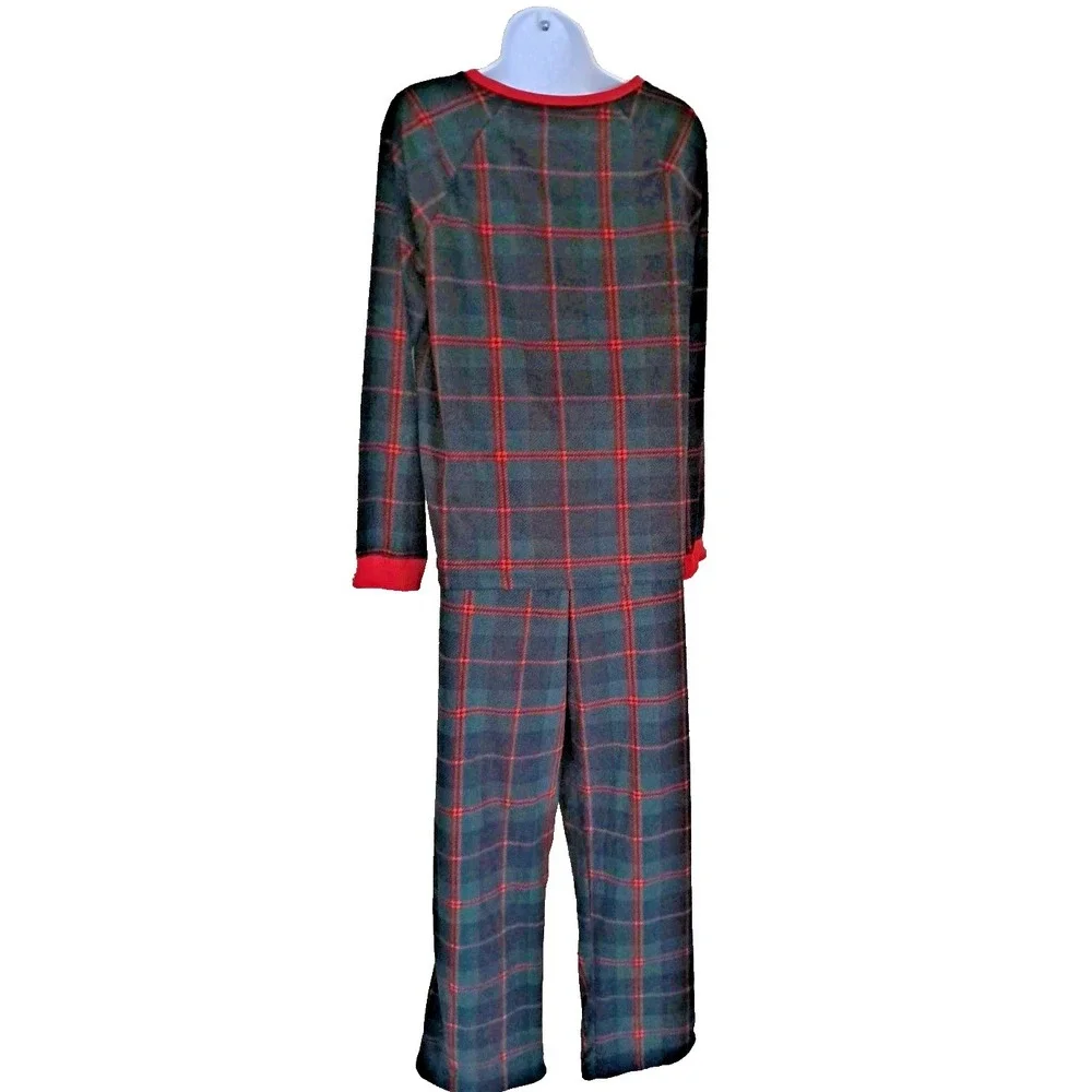 Berkley Jensen Pajamas Set Womens M Green Plaid Fleece Holiday‎ Loungewear NWT